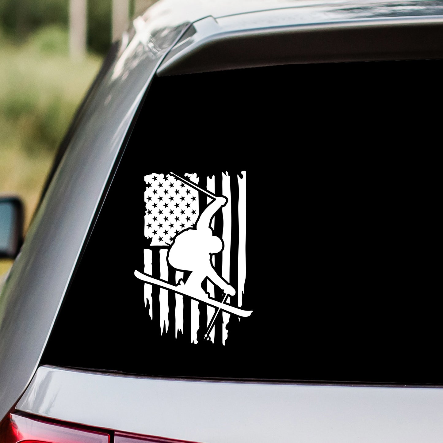 Skiing American Flag Decal Sticker